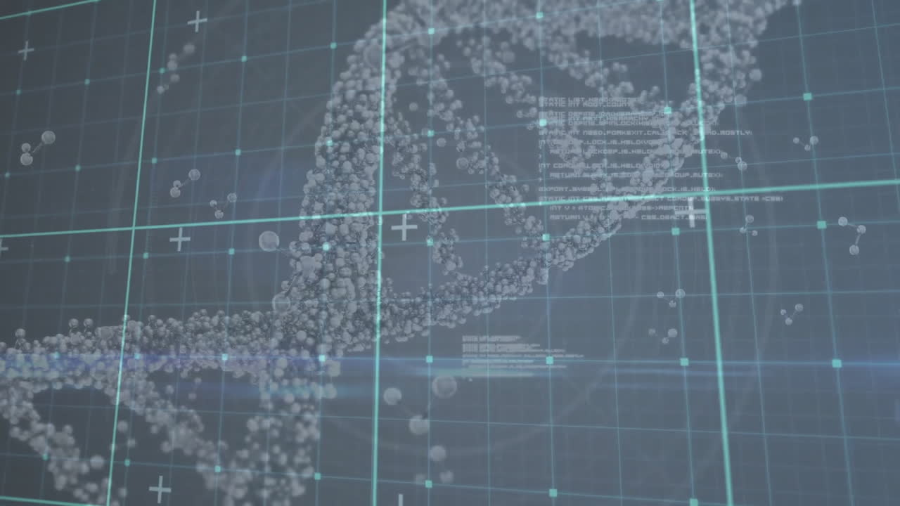 어두운 배경에서 dna 줄무와 데이터 처리의 애니메이션