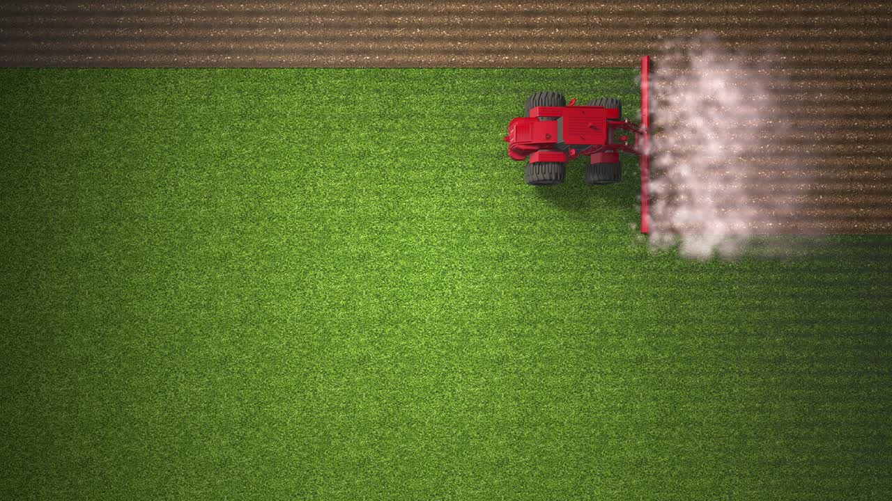 una vista de pájaro de una cosechadora combinada. cosecha de un campo de trigo. personal industrial sobre el tema agrícola. animación realista. bucle de video. arar la tierra