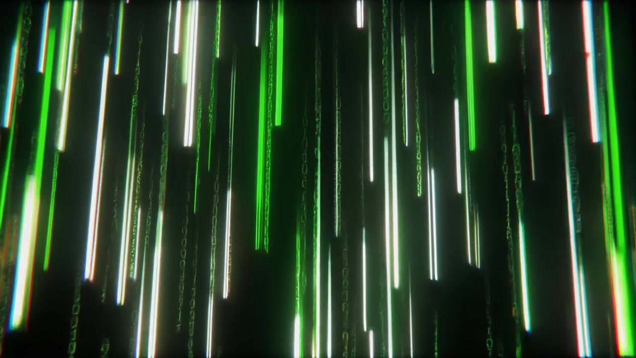 Digital Matrix Rain with Falling Binary Code and Glowing Light Streaks