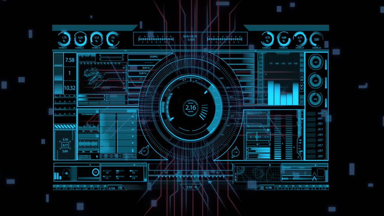 анимация цифровой обработки данных на экране на черном фоне