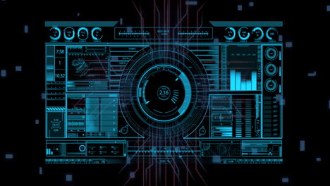Animation of digital data processing over screen on black background