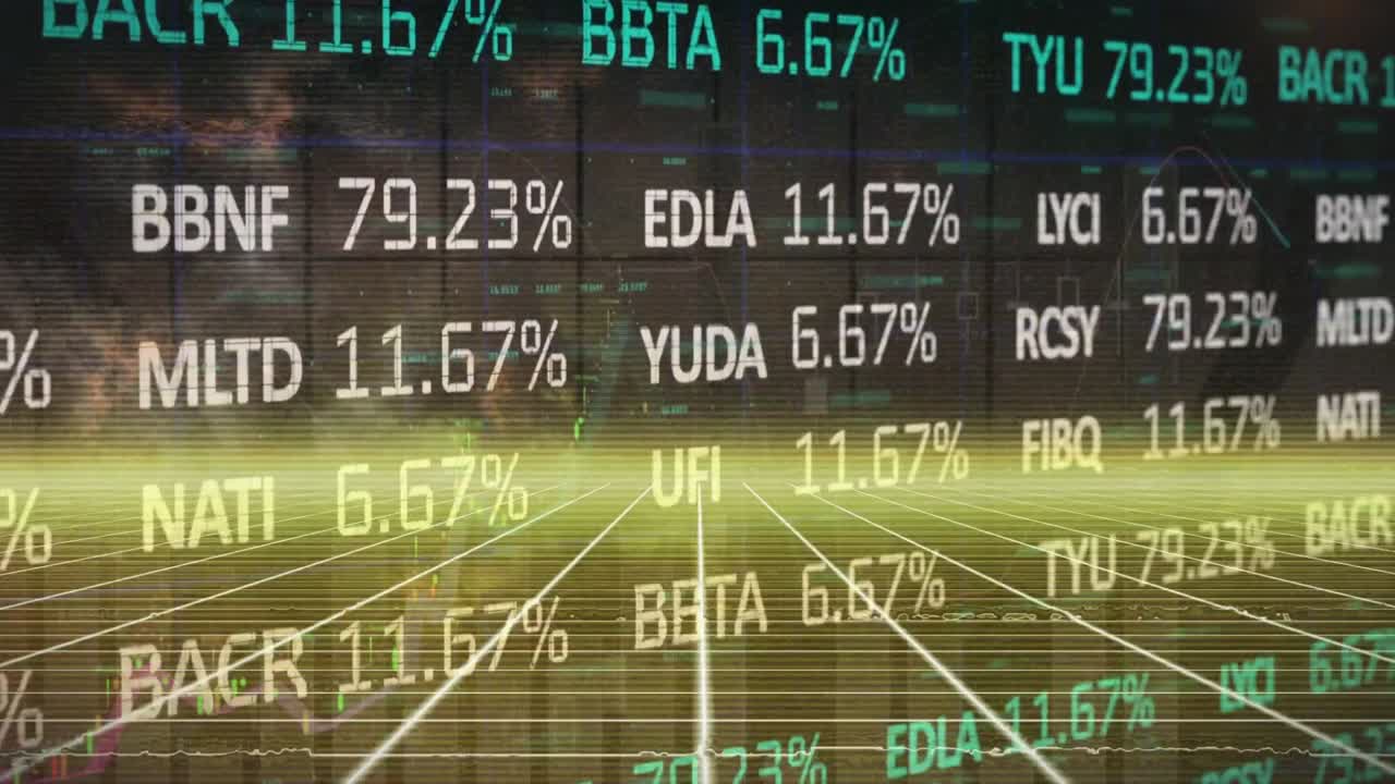 지수 패턴을 이동하는 퍼센티지를 변경하는 주식 시장 데이터의 애니메이션