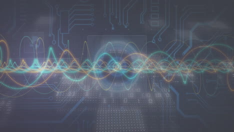 animation illustrating digital technology with colorful waveforms and circuit patterns