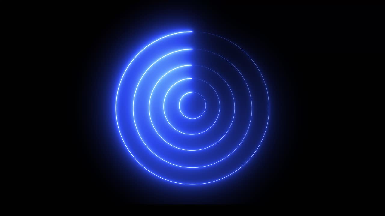 Abstract Glowing Blue Concentric Circles Animation on Black Background