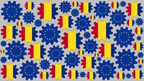 banderas europeas y rumanas girando en el fondo