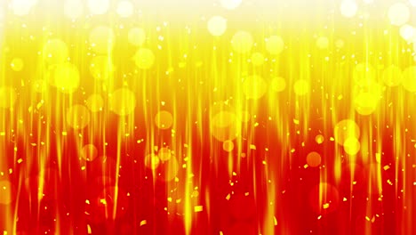 falling shiny golden confetti. bright festive tinsel of gold color. bokeh lights on color background. shining waves design. loop animation. copy space for text.