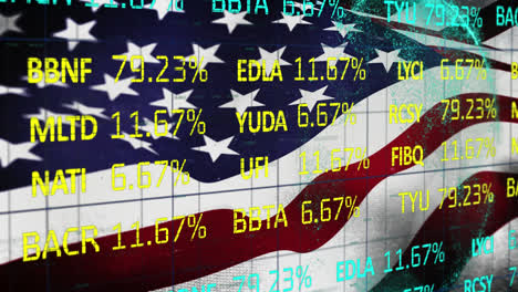 stock market data processing against american national flag