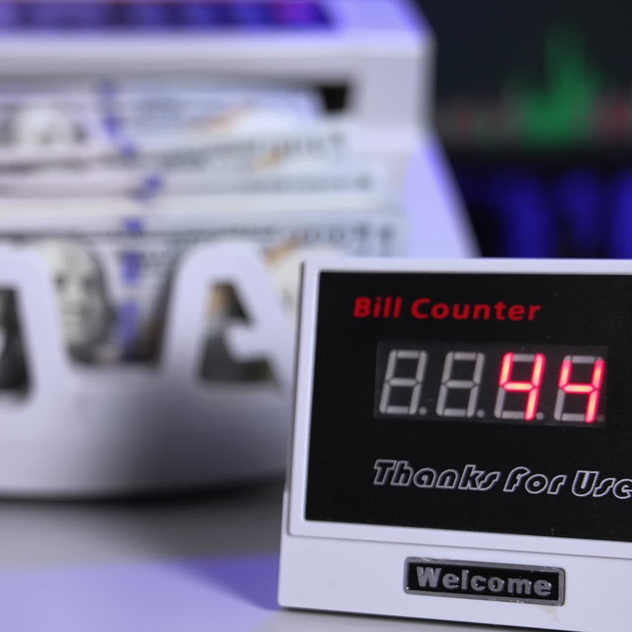 Electronic equipment for counting paper money. Financial transactions. Modern cash counter machine calculates paper banknotes