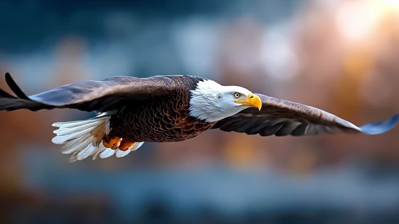 un águila calva volando por el aire con sus alas extendidas
