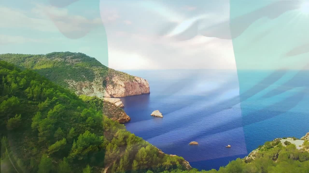 animación de la bandera de nigeria ondeando sobre el paisaje de la playa