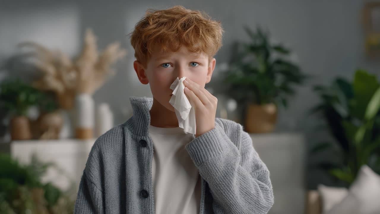 A Young Boy Struggles With His Emotions, Holding a Tissue, Capturing a Moment of Vulnerability and Reflection in a Comfortable Home Setting