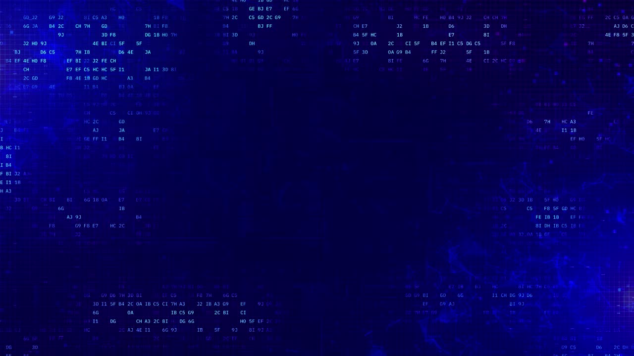Scrolling Hexadecimal Code on a Blue Digital Background