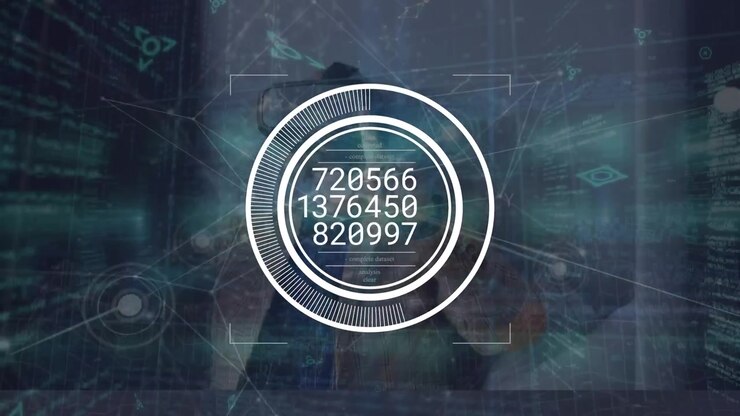 Animation of data processing and network of connections over caucasian man using vr headset