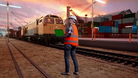 worker monitoring train operations at port