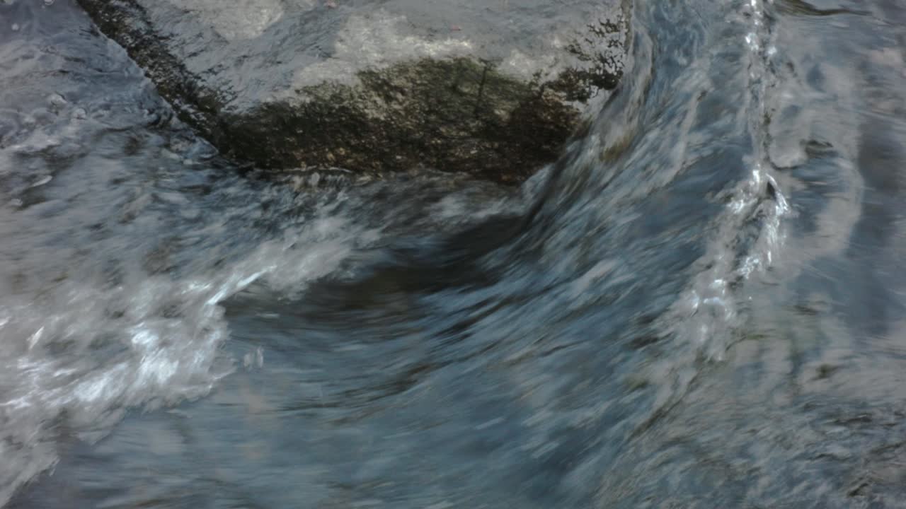 снимок крупным планом воды, быстро бегущей вокруг камня в реке