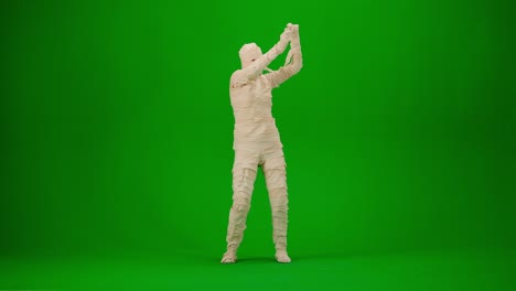 green screen isolated chroma key video capturing a mummy dancing and singing actively into the