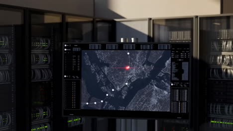 data center with digital map monitoring interface