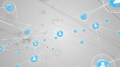 animación de redes de conexiones con iconos en fondo blanco