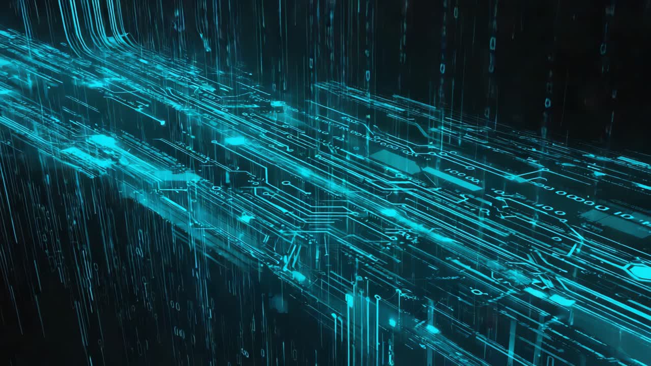 Abstract Digital Circuit Board and Data Flow Background