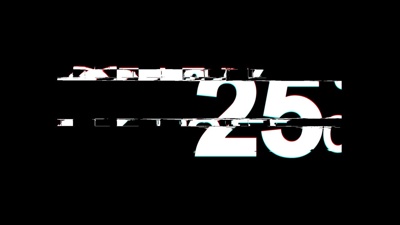 25% Percent off Glitch Effect Text Digital TV Distortion 4K Loop Animation