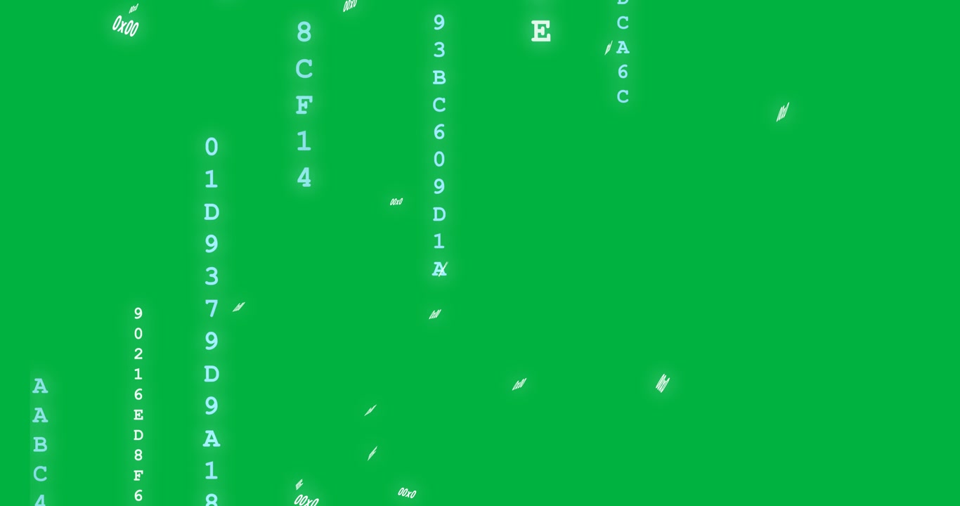 Glowing orbs appearing morphing into bars showing code, forming digital rain on transparent canvas