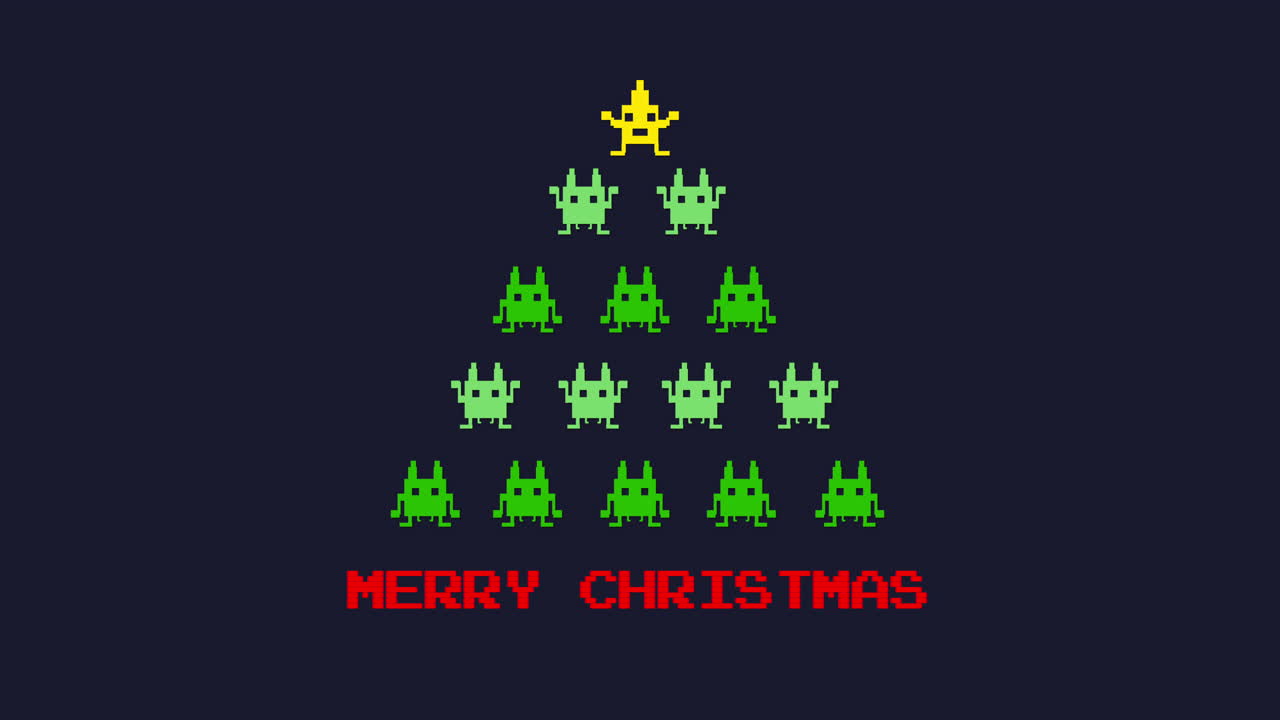 animación de las palabras feliz navidad y árbol de navidad digital con estrella y decoración navideña
