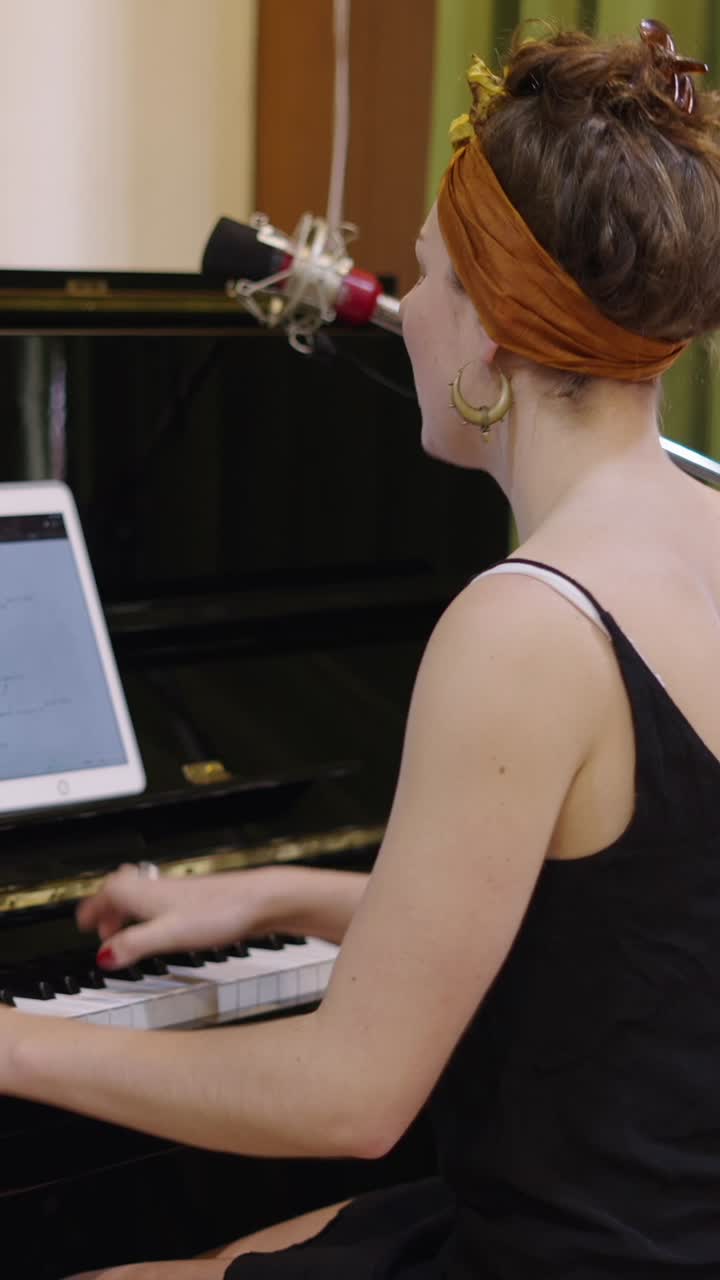 Woman playing piano and singing
