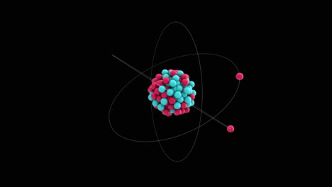 3D-Animation-Eines-Atoms,-Das-Sich-Auf-Schwarzem-Hintergrund-Um-Ein-Molekül-Bewegt