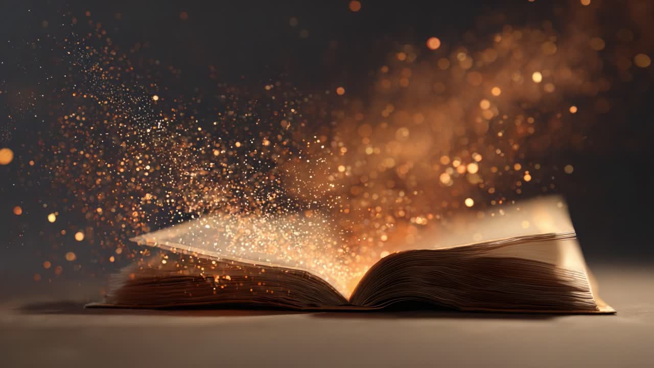 A Magical Journey Through Time: An Enchanted Book Opening Up to Reveal Glimmering Sparks of Imagination and Wonder in an Ethereal Atmosphere of Creativity and Magic