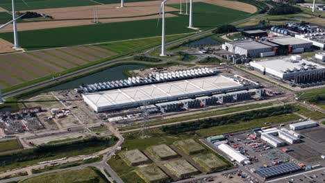 new build data center, eemshaven, groningen, the netherlands. aerial video