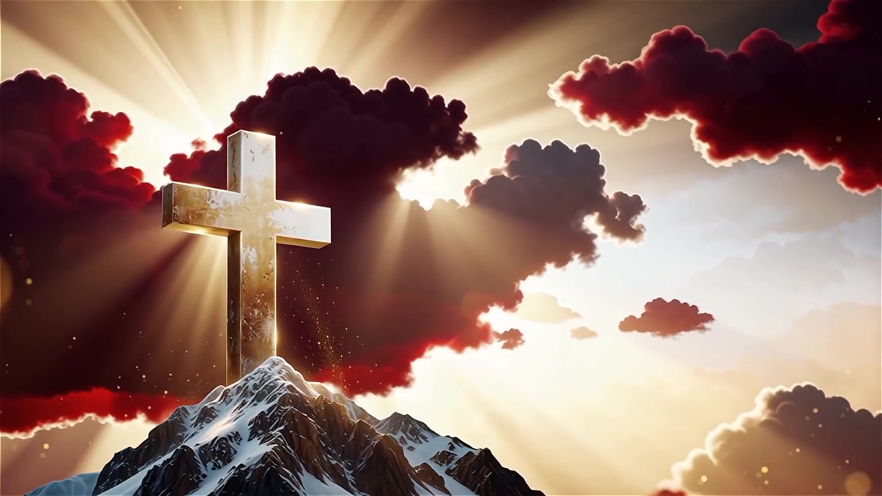 Croce Cristiana Luce Celestiale Sfondo per il Culto.