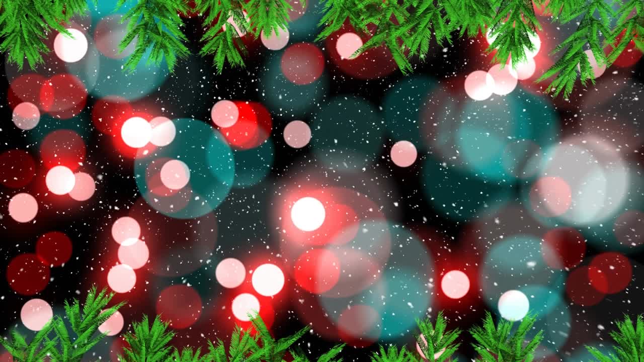 Animação de neve caindo sobre luzes borradas e luzes de Natal