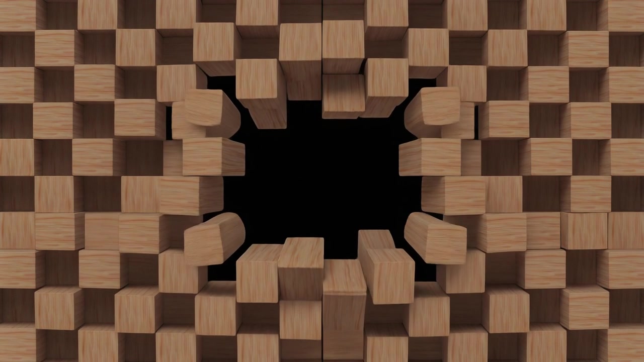 Abstract Animation of Wooden Blocks Moving to Form a Frame