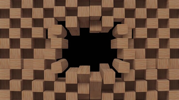 Abstract Animation of Wooden Blocks Moving to Form a Frame
