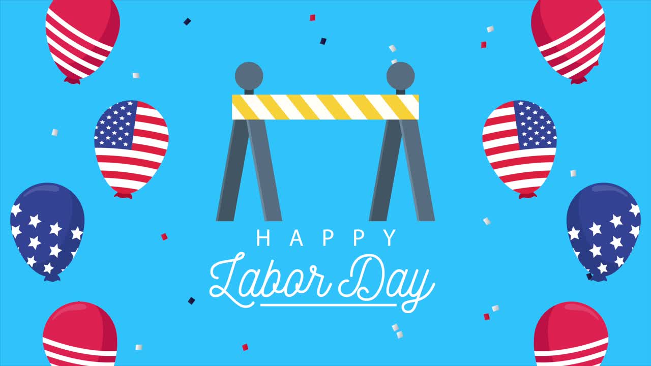 공기, 헬 및 건설 울타리에 미국 발과 함께 행복한 노동의 날 축하