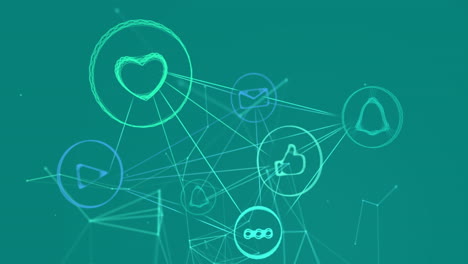 network of digital icons against blue background
