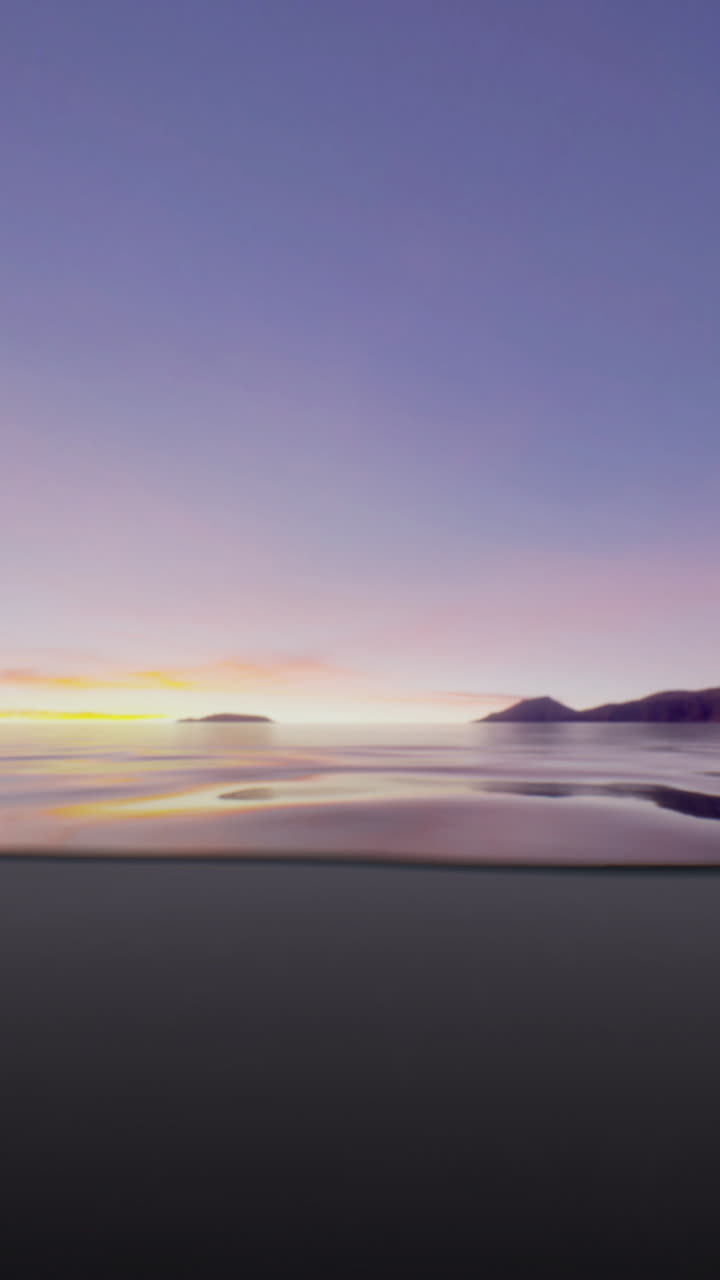 멀리 있는 섬들과 함께 바다 위에 해가 지는 모습