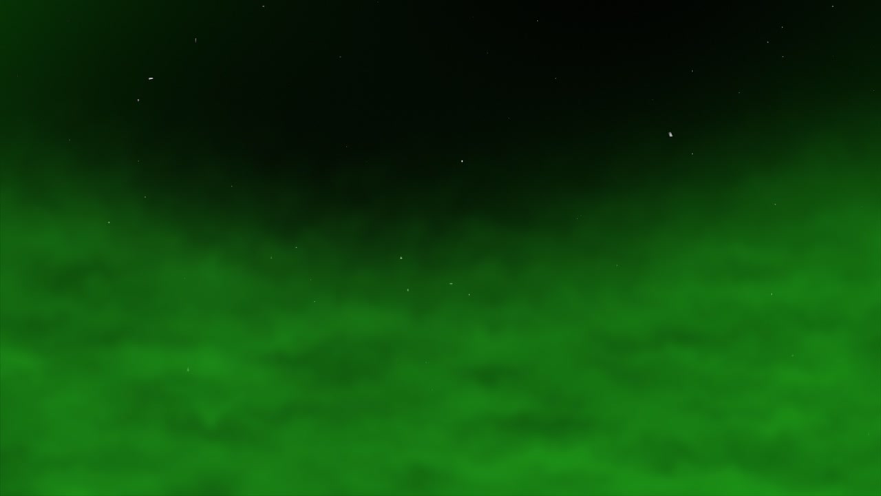 3D sky, røg, gas, damp, tåge, dis på stjerneklar nattehimmel, rum, univers baggrund, animation, motion graphics, VFX, gradient, partikel, farve, mørkegrøn