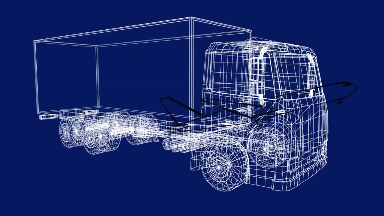 파란색 배경에 대한 비행기 3d 트럭 아이콘의 애니메이션