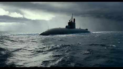 submarino en un mar tormentoso