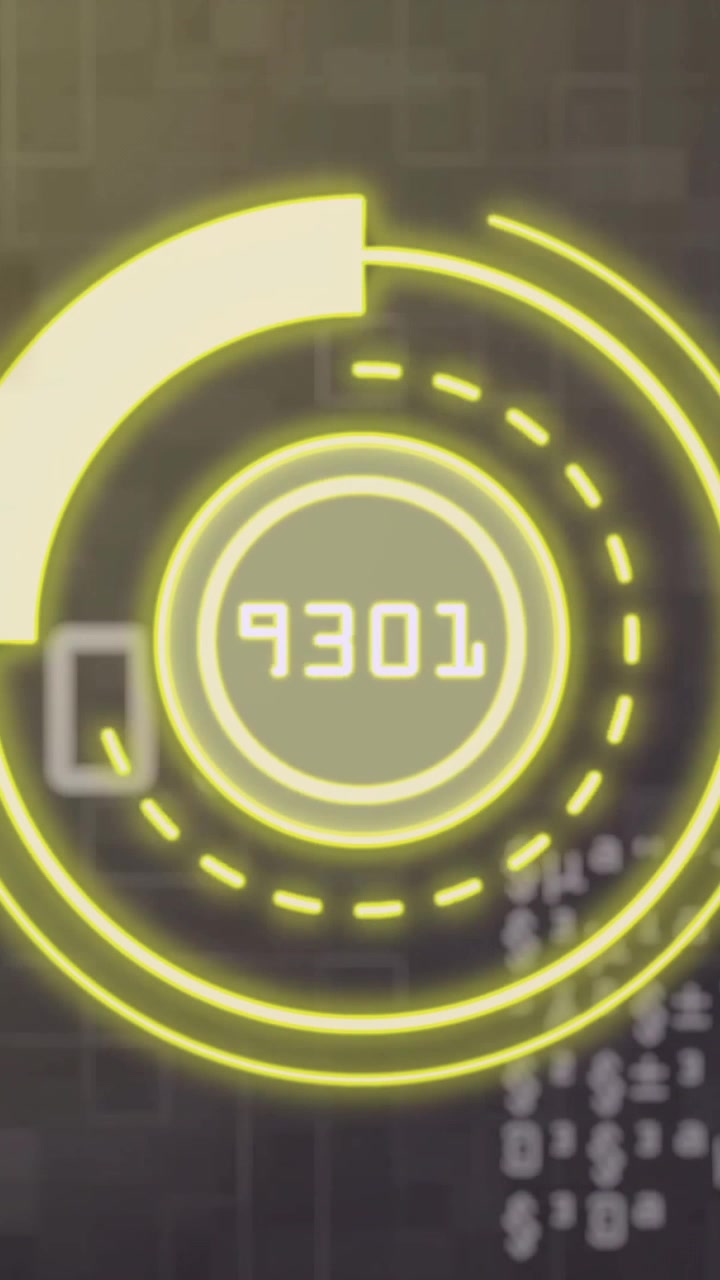 Digital countdown animation with numbers and circular graphics over cityscape background