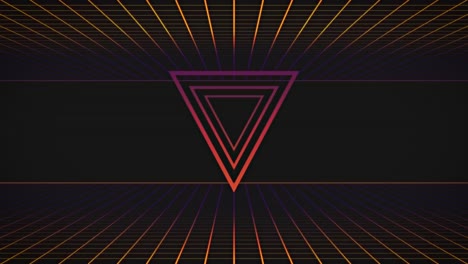 Animation-of-glowing-neon-pink-triangles-and-grid-flickering-on-seamless-loop