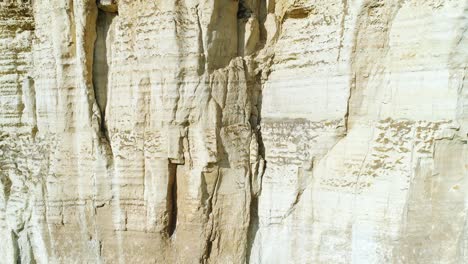 close-up view of a layered rock face