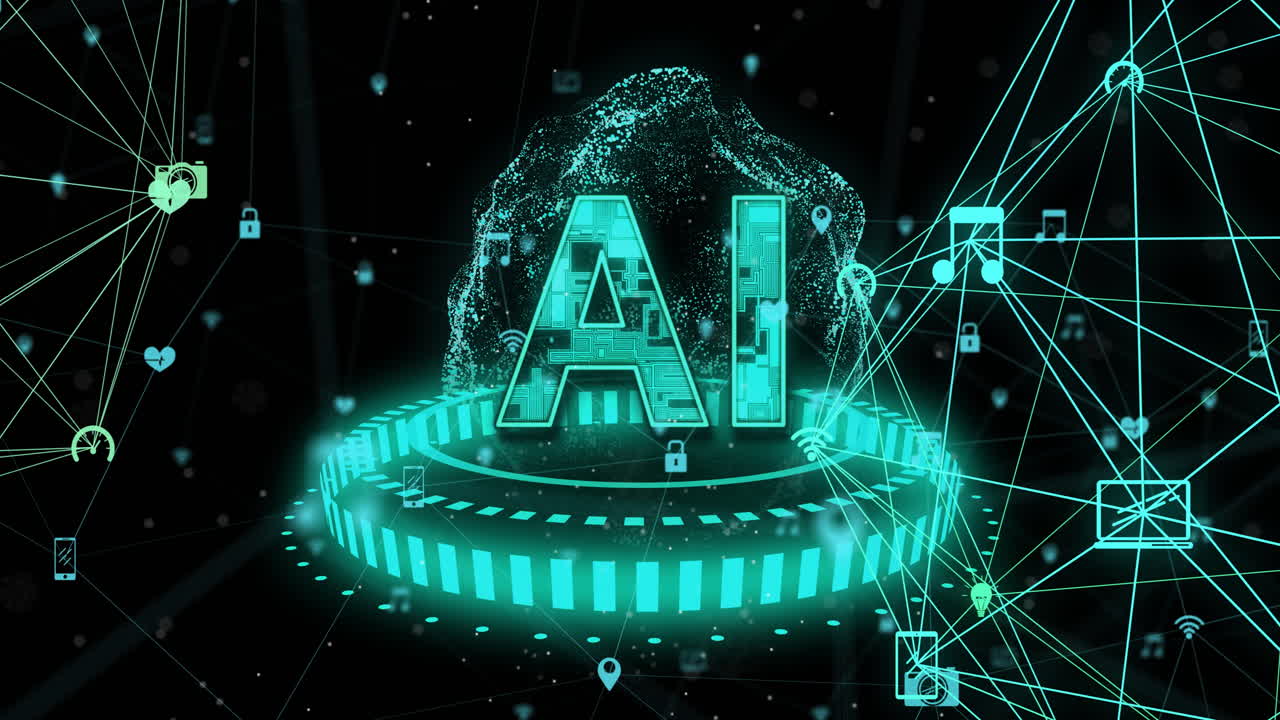 animación de un texto, globo con codificación binaria y procesamiento de datos sobre fondo oscuro