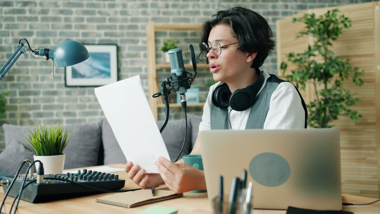 Teenager Recording Podcast in Home Studio