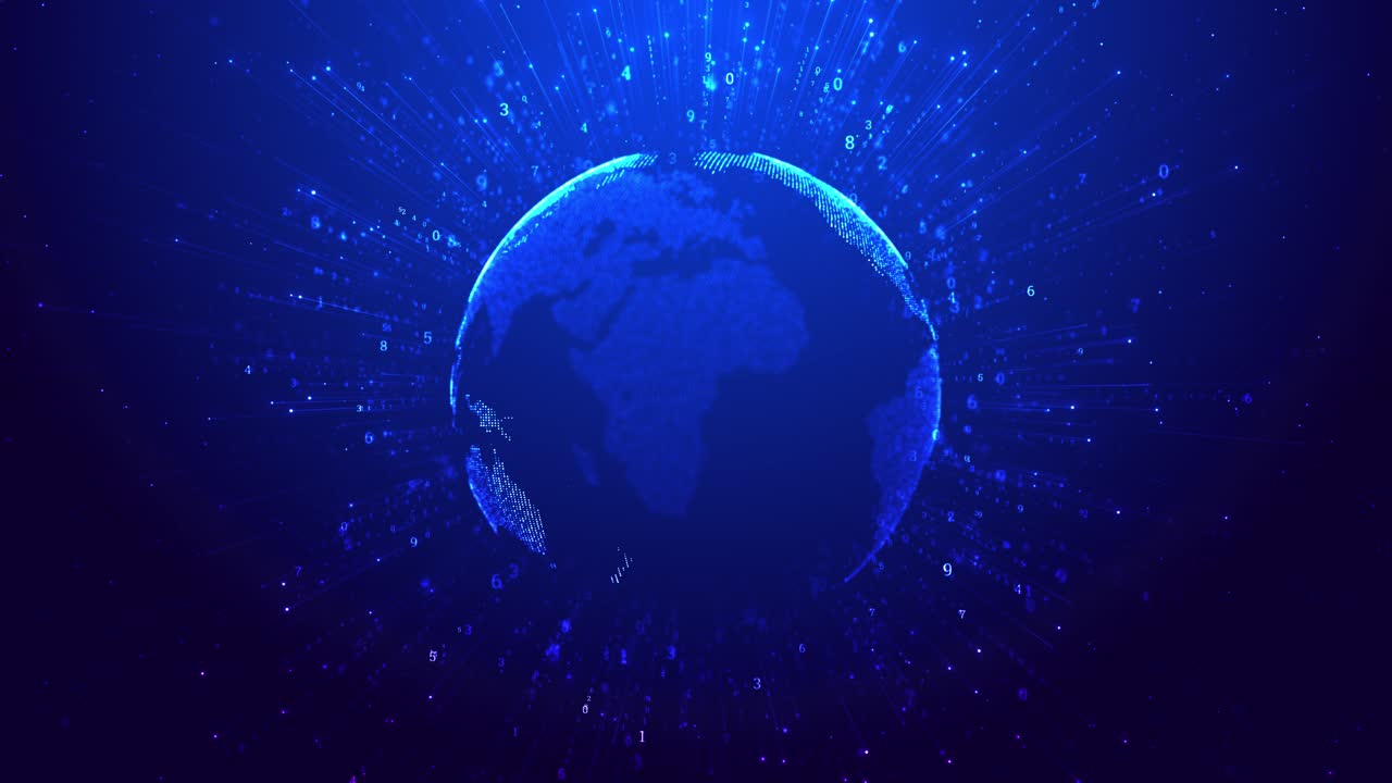 Global communication network planet earth rotating space business worldwide background 4k network