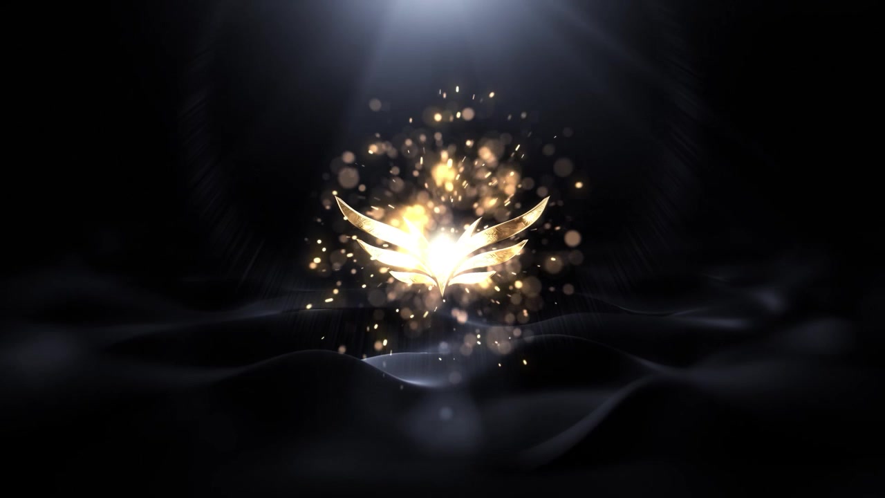 Animazione elegante di logo dorato con un'esplosione di luce scintillante.