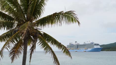 cruise ship anchored by the exotic secluded island of inyeug island also known as mystery island, vanuatu.