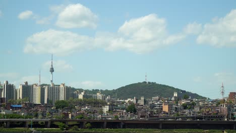 cityscape of namsun n seoul tower and yongsan-gu district around n seoul tower at bright day seoul, south korea