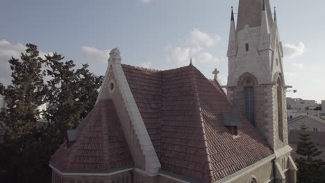 drone shot of church in tel aviv, israel